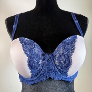 Victoria’s Secret Dream Angels Strapless Bra 36C Navy Blue Lace Push‑Up Grey